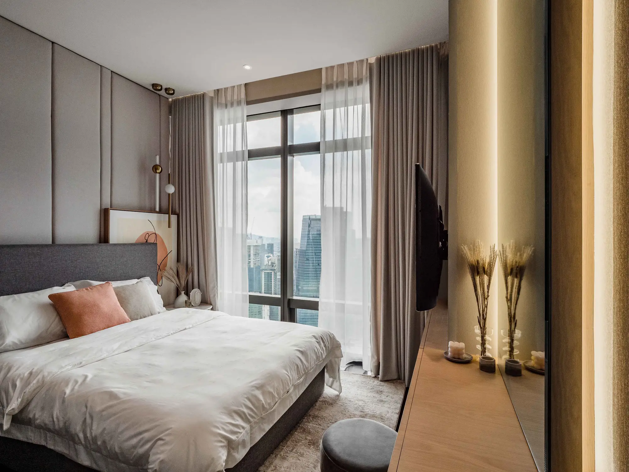 Skyline bedroom at Four Seasons Private Residences, Kuala Lumpur — interior by Blaine Robert Design