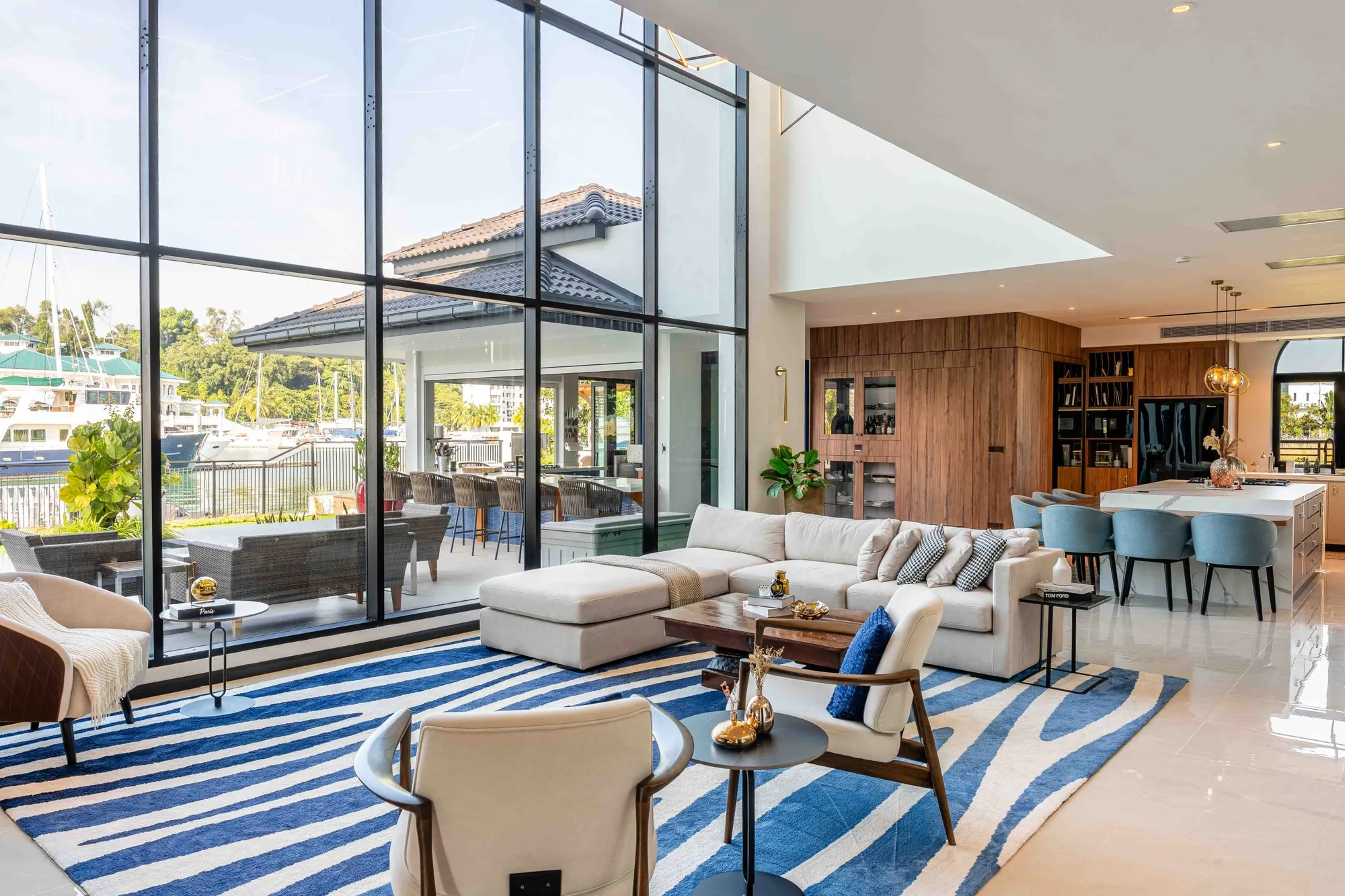 Open living space of Quayside Villa, Port Dickson — waterfront villa interior by Blaine Robert Design