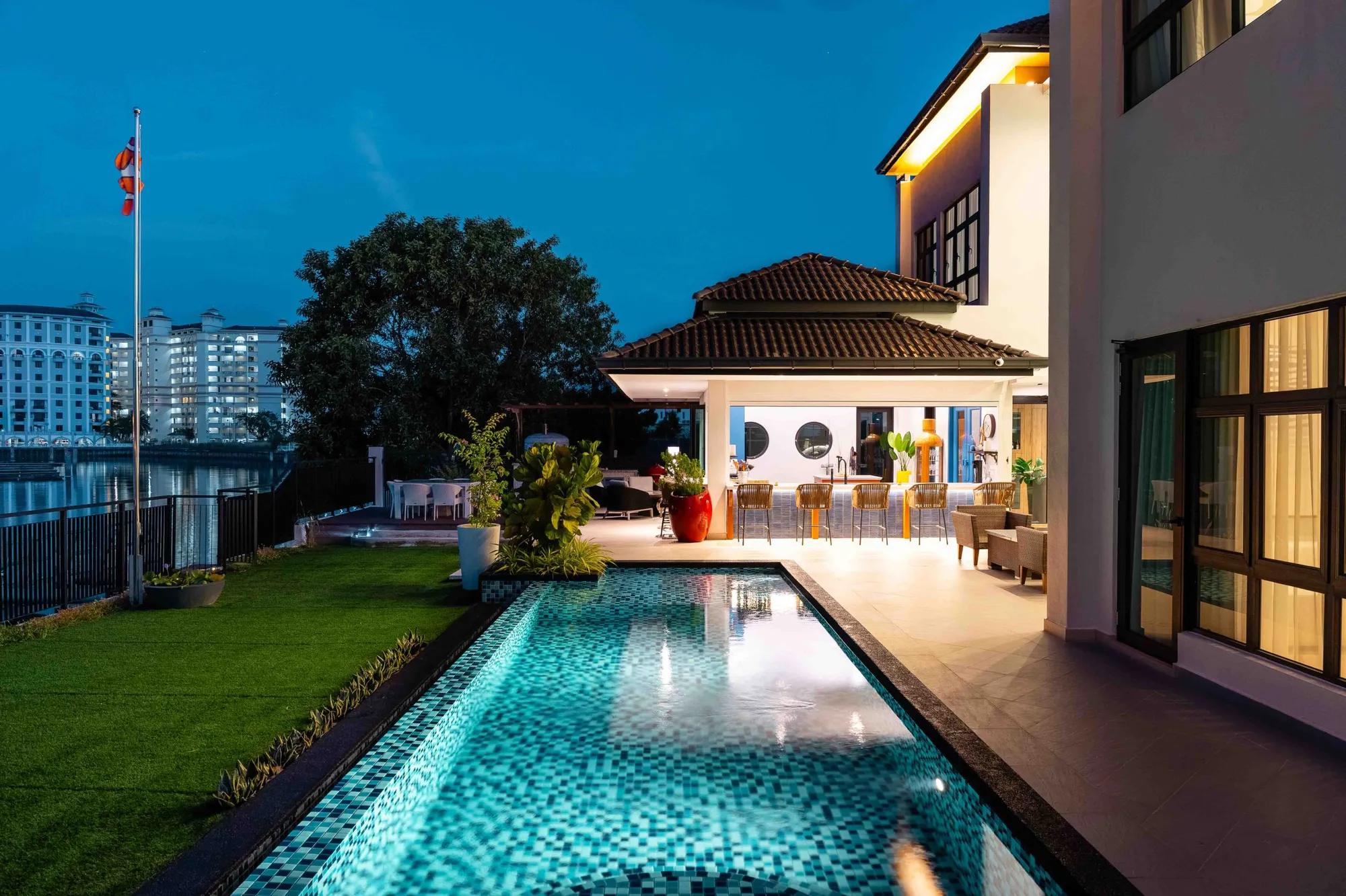 Quayside Villa, Port Dickson, Malaysia — waterfront villa interior by Blaine Robert Design